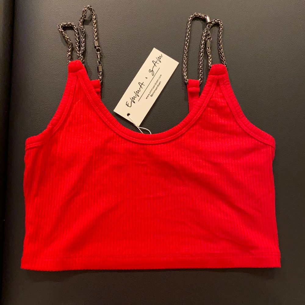 LF EMMA AND SAM RED CHAIN STRAP CROP TANK NEW WITH TAGS